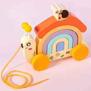 Wooden Rainbow Snail Tractor- Fine motor skills toys