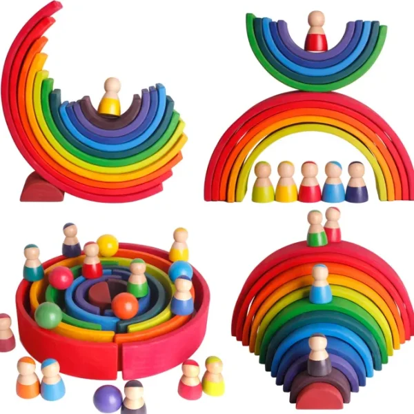 Wooden Rainbow Toys Set - Open endend play collection