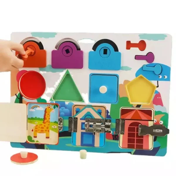 Wooden Shape Lock Latch Busy Board-Sensory toys