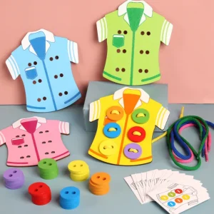 Wooden Shirt Button Lacing - 4 Sets Fine motor skills toys