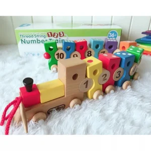 Wooden Thread String Number Train -Fine motor skills toys