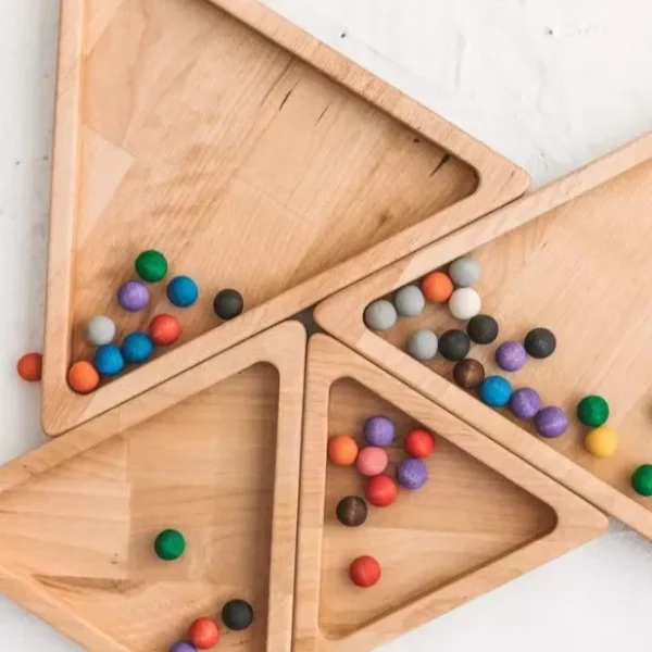 Wooden Triangle Sensory Play Tray Set Of 4 - Montessori Educational Wooden Toys